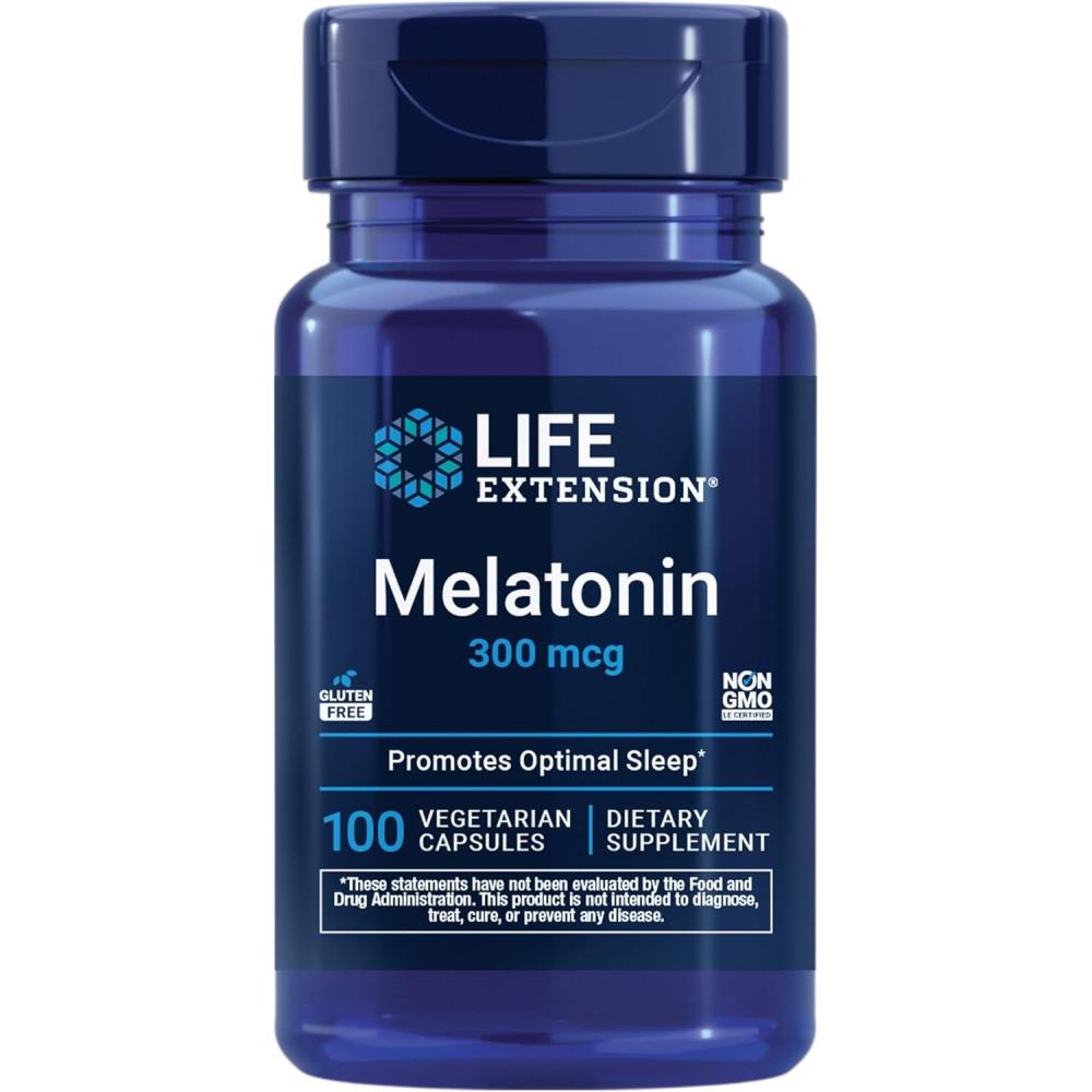 imageLife Extension Melatonin 300 mcg Gentle Sleep Support Healthy circadian Rhythms Cellular Defense GlutenFree NonGMO Vegetarian 100 Capsules