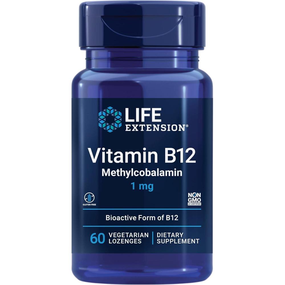imageLife Extension Vitamin B12 Methylcobalamin Nerve Health Supplement Cognitive Support Energy Vitamin methylcobalamin B12 1 mg QuickDissolving Vegetarian 60 lozengesStandard Packaging