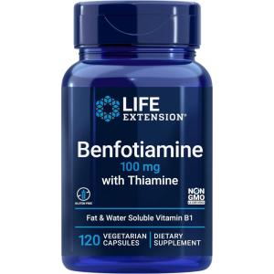 Life Extension Benfotiamine with Thiamine, Healthy Blood Sugar Metabolism Support, 100 mg benfotiamine, Cardiovascular Health, Brain Health, Non-GMO, Gluten-Free, 120 Vegetarian Capsules(120 Count (Pack of 1))