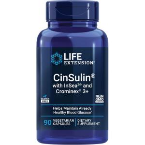 Life Extension CinSulin® with InSea2® and Crominex® 3+, shilajit, amla Fruit, Cinnamon, Brown Seaweed, Supports Healthy Metabolism and Satiety, Gluten-Free, Non-GMO, Vegetarian, 90 Capsules