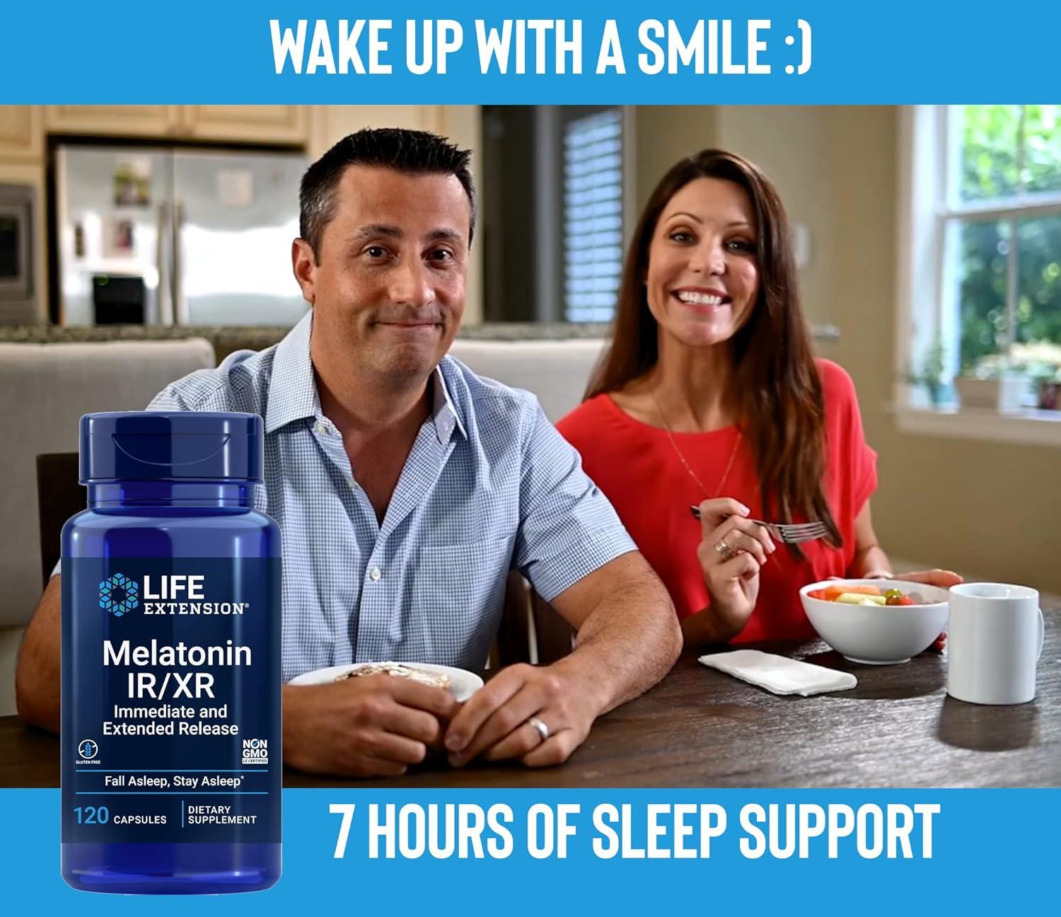 imageLife Extension Melatonin IRXR 120 Capsules Pack of 2 Immediate amp ExtendedRelease for 7 Hours Support Night Time Supplement Stay Asleep All Night Long NonGMO GlutenFree