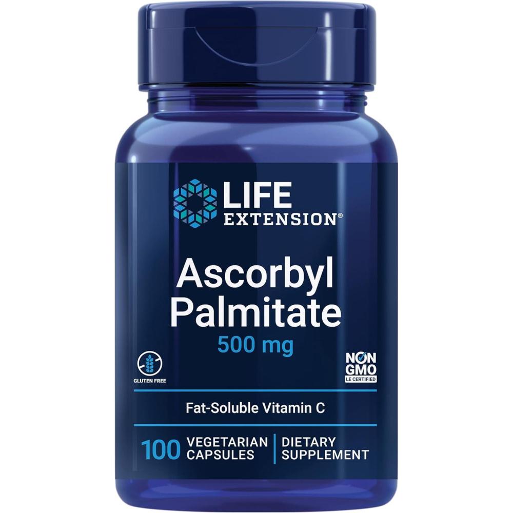 imageLife Extension Ascorbyl Palmitate 500mg FatSoluble Vitamin C Supplement for Immune Support and Longevity WaterSoluble GlutenFree NonGMO Vegetarian 100 Capsules