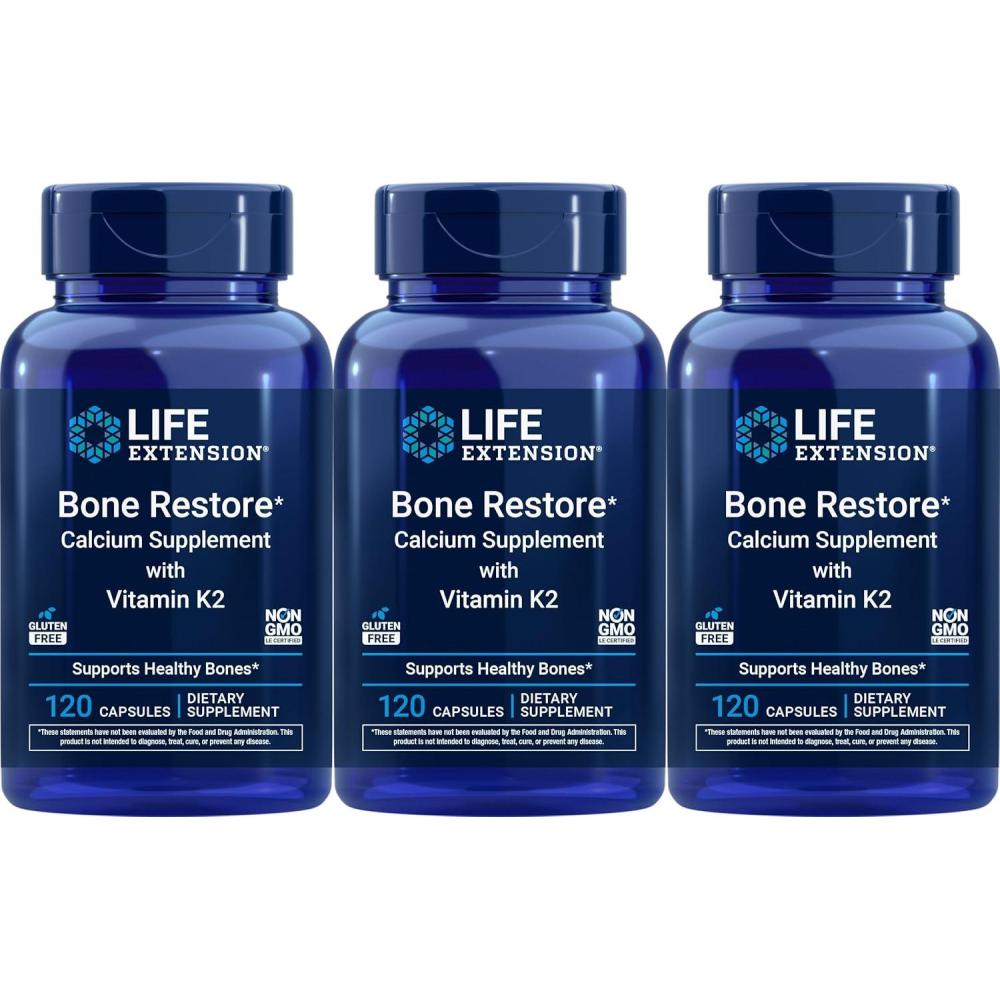 imageLife Extension Bone Restore Calcium Supplement with Vitamin K2 120 Capsules Pack of 3