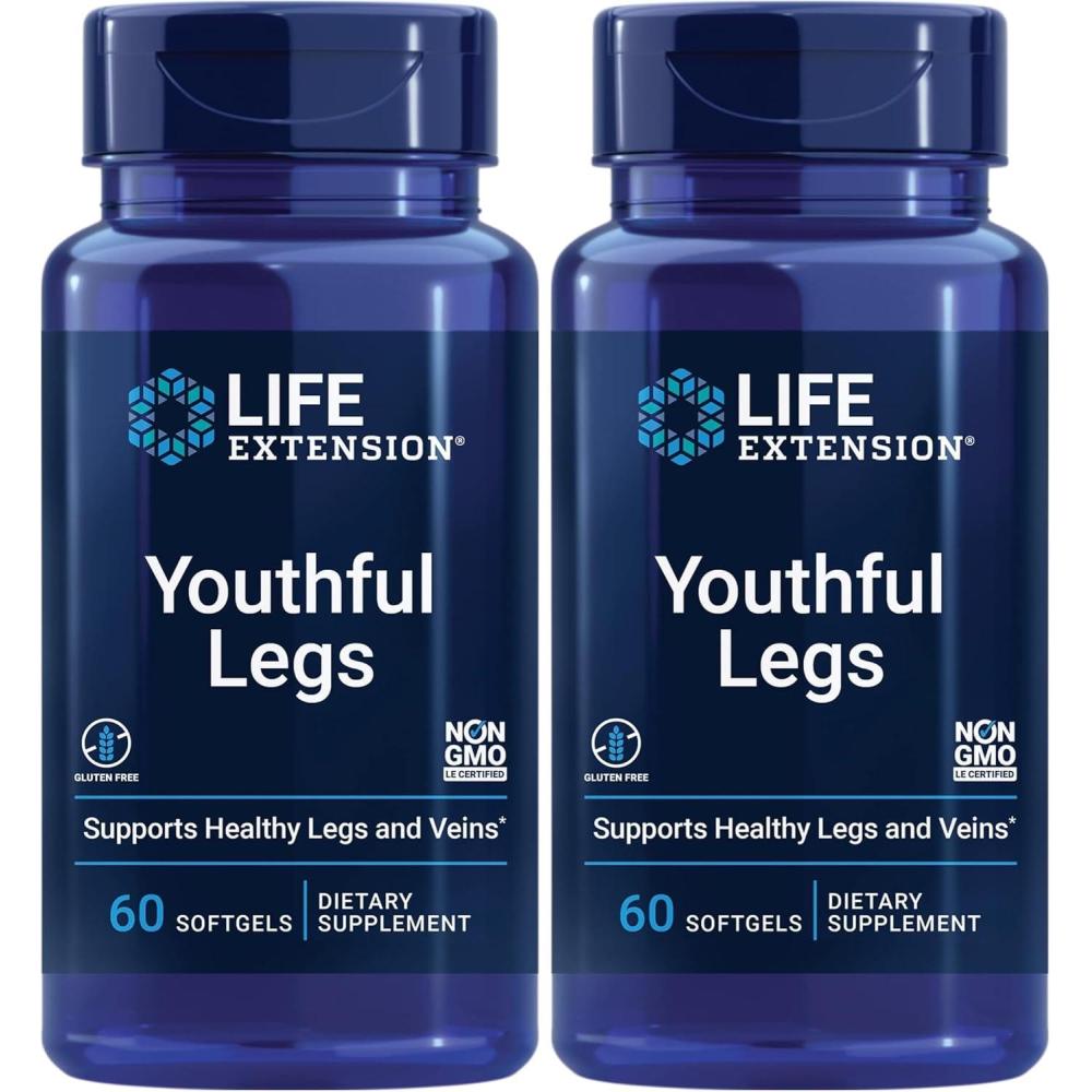 imageLife Extension Youthful Legs Blood Flow Vein Support Circulation Supplement Leg Health Orange Peel Extract diosmin Gluten Free NonGMO 60 softgels60 Count Pack of 2