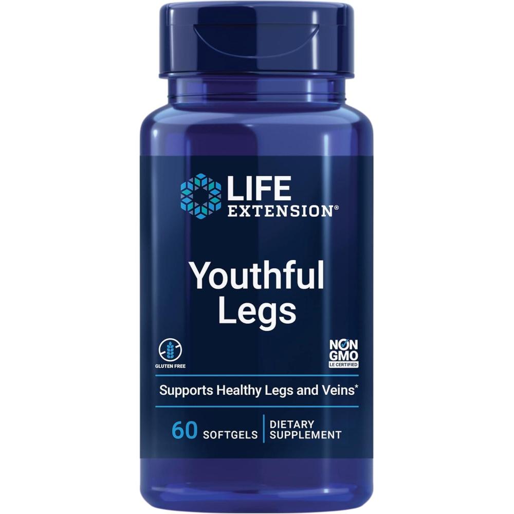 imageLife Extension Youthful Legs Blood Flow Vein Support Circulation Supplement Leg Health Orange Peel Extract diosmin Gluten Free NonGMO 60 softgels60 Count Pack of 1
