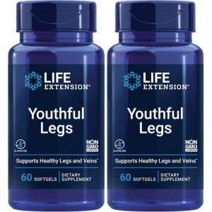 Life Extension Youthful Legs, Blood Flow, Vein Support, Circulation Supplement, Leg Health, Orange Peel Extract, diosmin, Gluten Free, Non-GMO, 60 softgels(60 Count (Pack of 2))