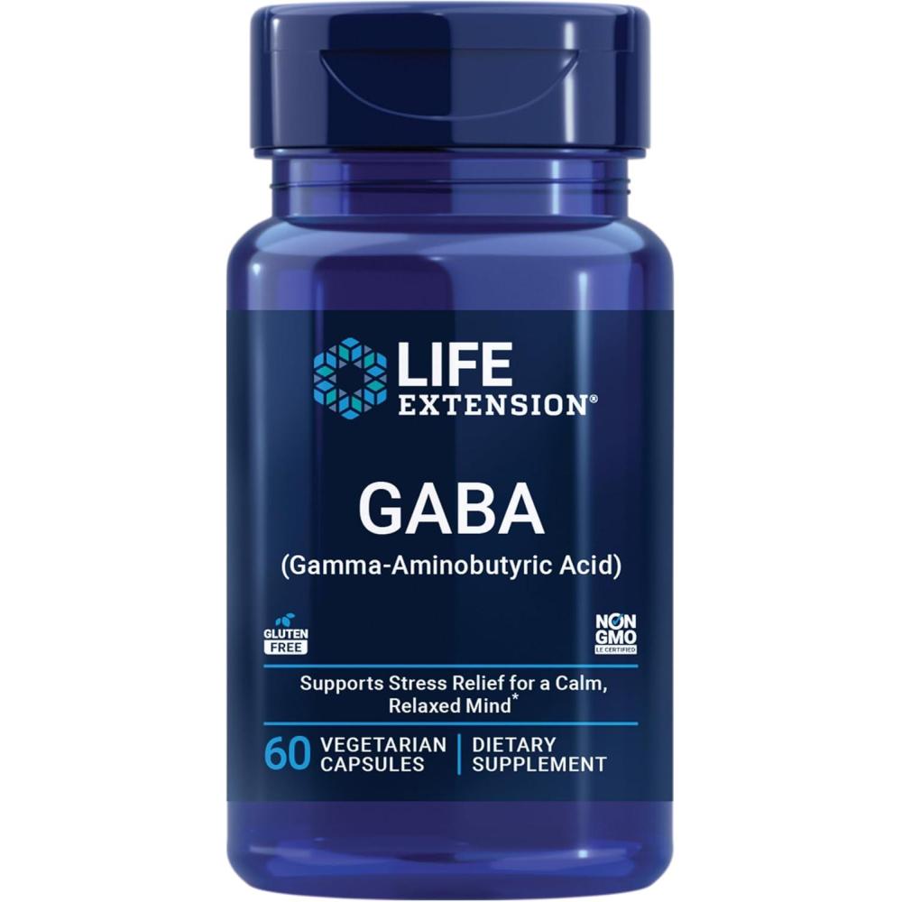 imageLife Extension GABA Stress Support GABA Supplement Mood Support Sleep Relaxation GlutenFree NonGMO Vegetarian 60 Capsules