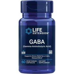 Life Extension GABA, Stress Support, GABA Supplement, Mood Support, Sleep, Relaxation, Gluten-Free, Non-GMO, Vegetarian, 60 Capsules
