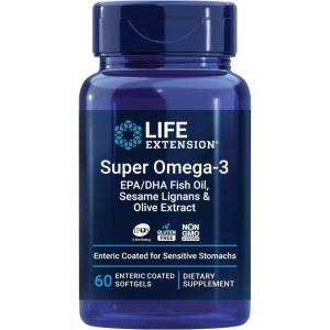 Life Extension Super Omega-3 EPA/DHA Fish Oil, Sesame Lignans & Olive Extract – Heart Health, Brain Health, Inflammation Health Support, Gluten-Free, Enteric-Coated, Non-GMO, 60 Softgels(60 Count (Pack of 1))