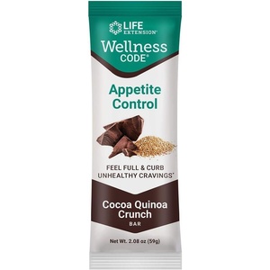 Life Extension Wellness Code Appetite Control Bars (Cocoa Quinoa Crunch) 12Count, Chocolate