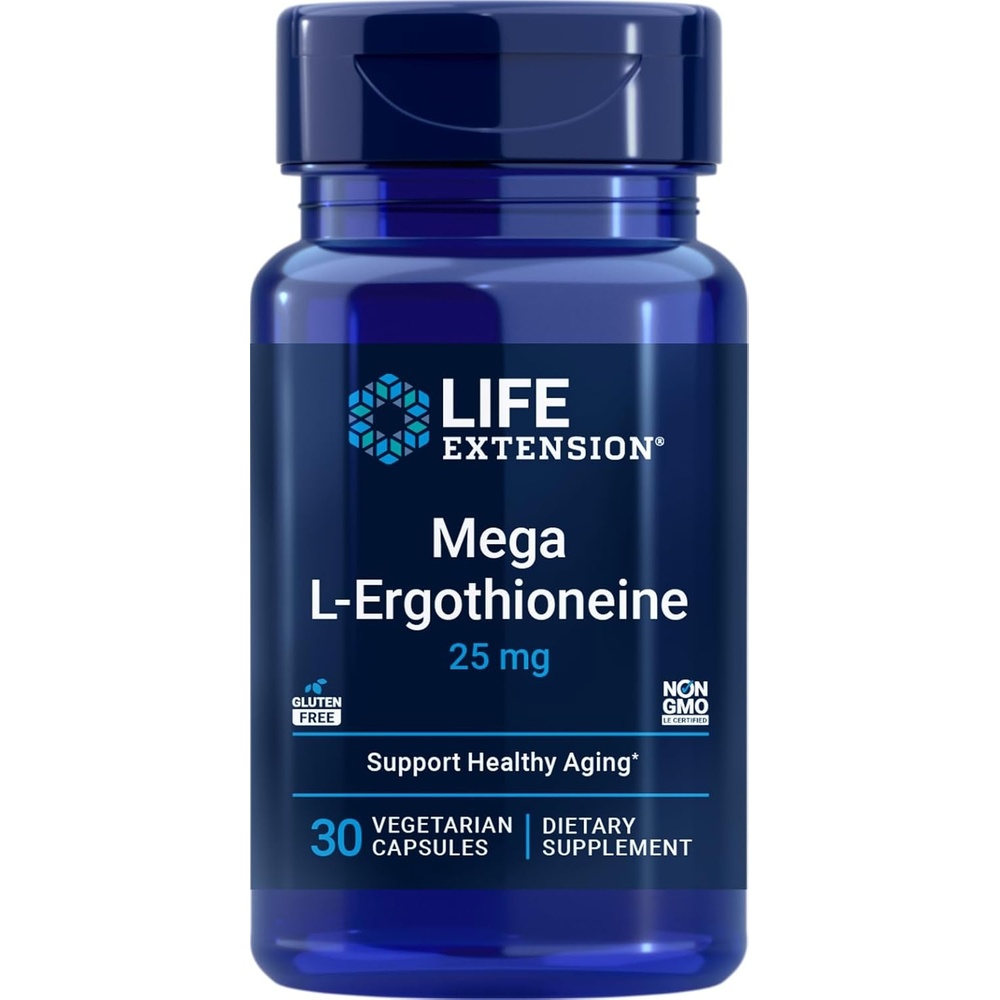 image:imageLife Extension Mega LErgothioneine Healthy Aging Amino Acid antioxidant Powerful 25 mg dose Lergothioneine GlutenFree NonGMO Vegetarian 30 Capsules
