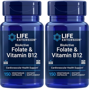 Life Extension BioActive Folate & Vitamin B12, 150 Vegetarian Capsules (Pack of 2), Non GMO, Gluten Free